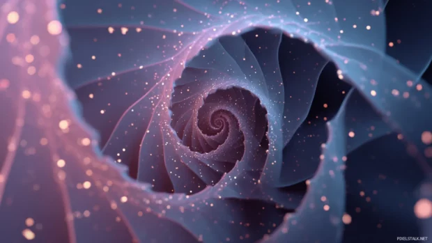 Geometric fractals spiraling toward the center with clean linework and soft glow.