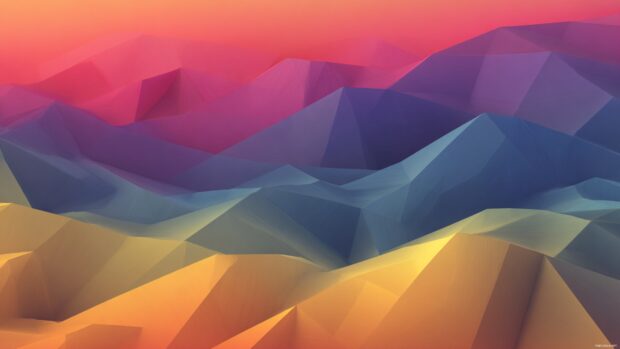 Geometric gradient wallpaper illustrating smooth color transitions within layered polygon shapes across wide frame.