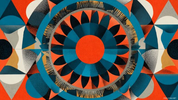 Geometric mandala pattern made of triangles and circles with a balanced, harmonious design.