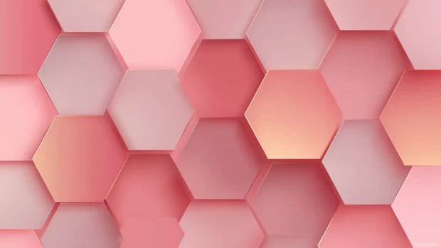 Geometric pattern in soft pink shades with layered hexagons and smooth gradients.