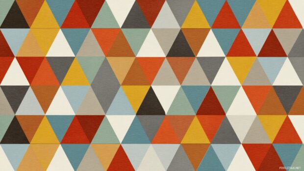 Geometric pattern made from tessellating rhombuses and triangles in a mid century modern color scheme.