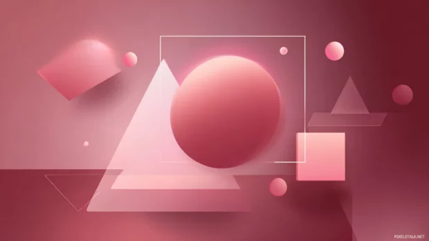 Geometric shapes in shifting pink gradients creating a futuristic soft look.