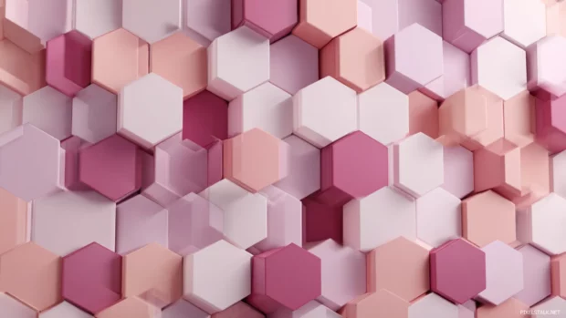 Geometric wall of interlocked cubes in varying pink tones with gentle shading.