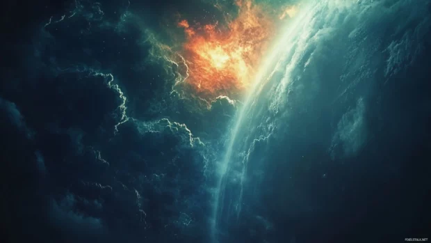 Glowing comet passing close to earth wallpaper 2560x1440 with dramatic sky effects.