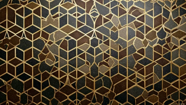 Gold Geometric Pattern Wallpaper displaying elegant mosaic of hexagons and octagons with bevel highlights.