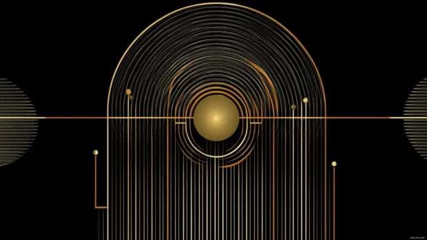 Gold Geometric Wallpaper Phone remix applied to desktop frame with minimalist line art and golden accents.