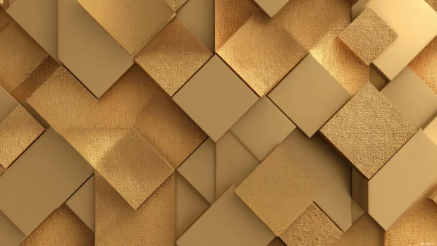 Golden geometric wallpaper featuring layered cube patterns with embossed effects.