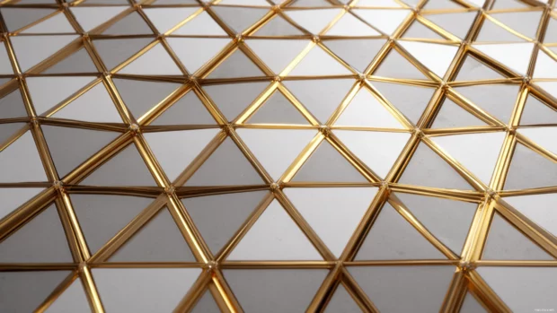 Golden tessellation of triangles and trapezoids forming a precise geometric grid.