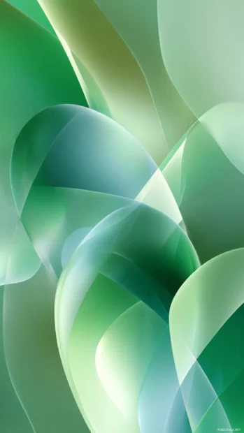 Gradient based Green Geometric pattern with layered translucent arches and shapes.