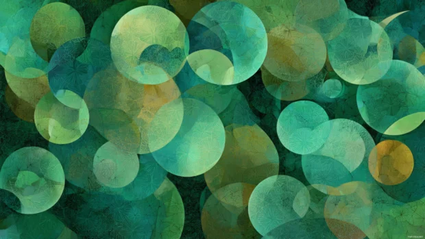 Gradient shifted Green Geometric abstract art with repeating circles and subtle patterns.