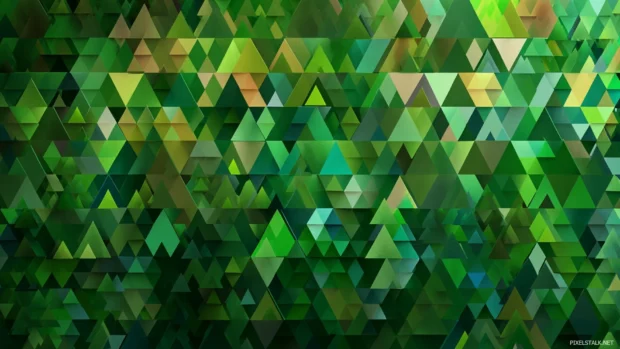 Green geometric wallpaper 4k combining layered triangular facets in forest green tones for depth.