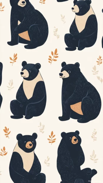 Grid of aesthetic bear poses against a warm cream background.