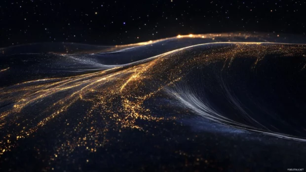 High above the Earth, natures curve glimmers softly against the blackness of space lined with brilliant stars.