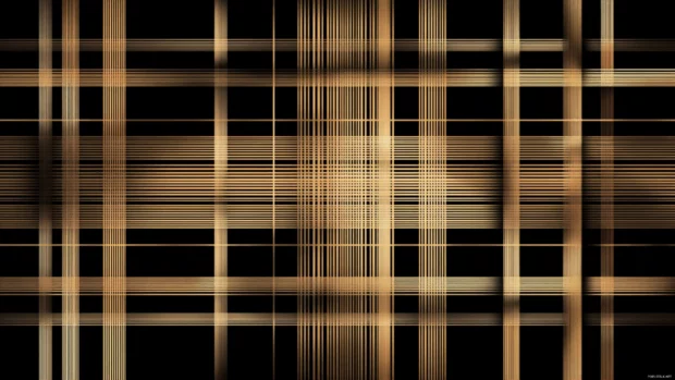 High contrast black and gold geometric lines intersecting in structured harmony.