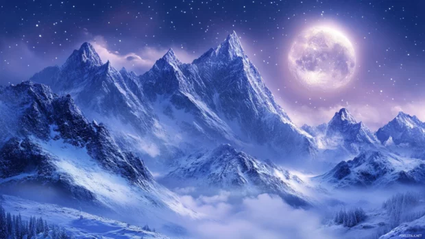 Icy mountain peaks under a pale moonlight wallpaper 2560x1440 blending cold beauty and calmness.