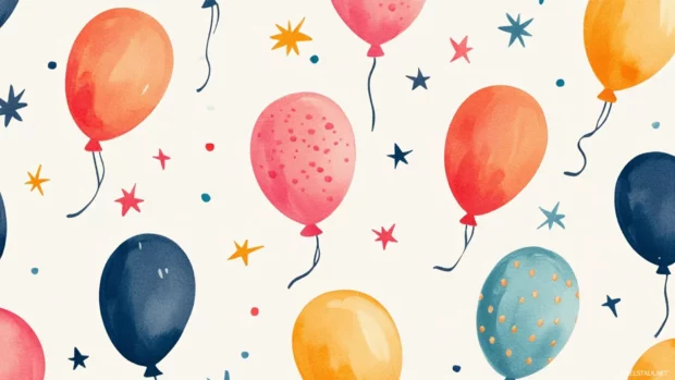 Illustrated birthday balloon pattern for a playful celebration mood.