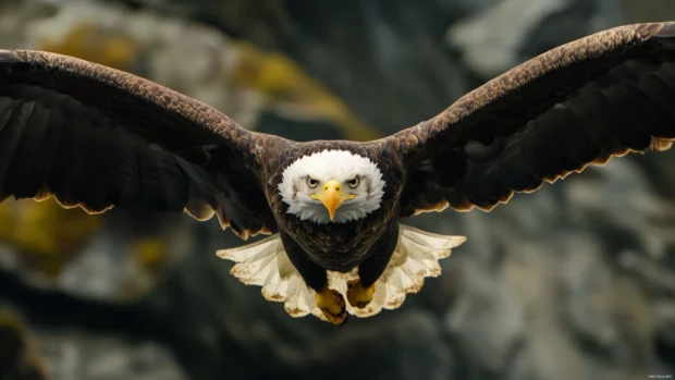 In the heart of a canyon, an eagle prepares to dive with intense focus.