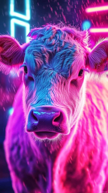 Inject energy into your iPhone background through soft pink cow layout combined with bright neon effects.