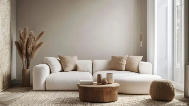 Interior design mockup in Earth tone theme with neutral furnishing.