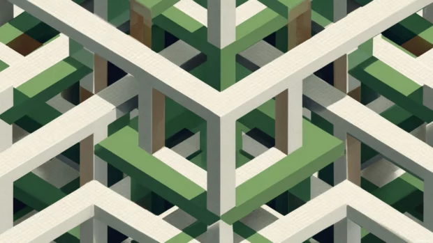 Interlocked rectangular patterns in a clean Green Geometric layout for visual balance.