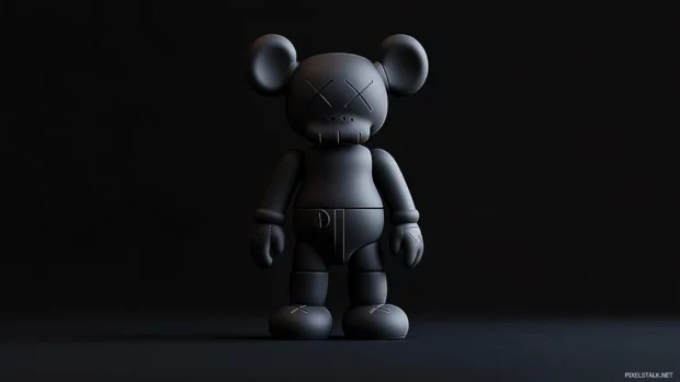 Kaws Bearbrick wallpaper illustrating a Kaws style Bearbrick on a plain black background.