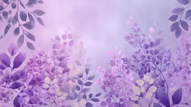 Lavender aesthetic wallpaper blending watercolor floral patterns with gentle lilac gradients on canvas.