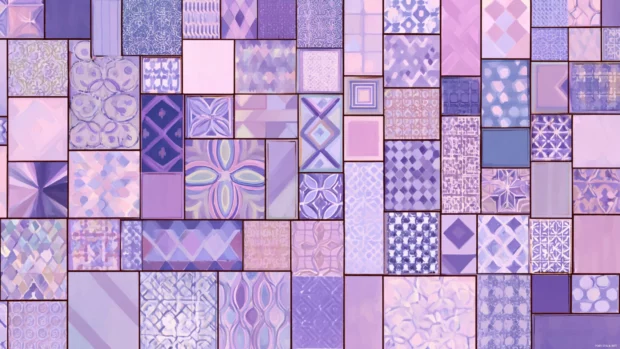 Lavender color background image designed with geometric pastel tiles in variations of lavender shades.