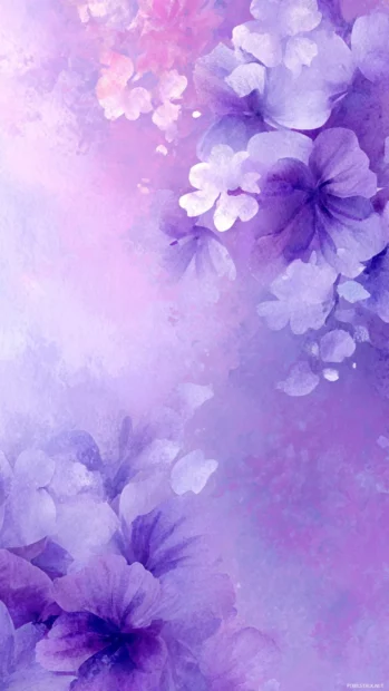 Lavender iPhone background pastel composition blending watercolor floral brush strokes and gentle lilac gradients.