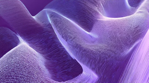 Lavender lines and waves weaving through an abstract digital background.