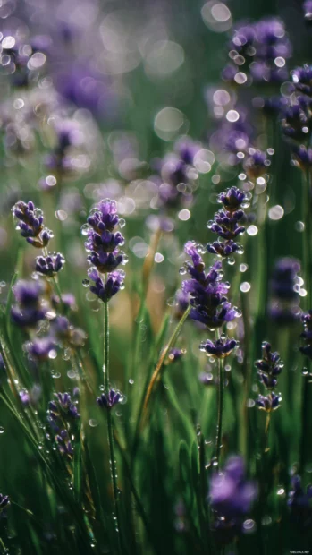 Lavender phone background hd close up of delicate lavender buds with sparkling dew drops on soft focus green blur.
