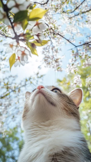 Looking up through a canopy of Japanese cherry blossom branches against a bright spring sky.
