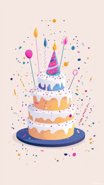Lovely birthday hats and cake on a simple aesthetic background.