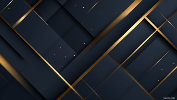 Luxurious Geometric gold lines intersecting on a matte navy background with subtle lighting effects.