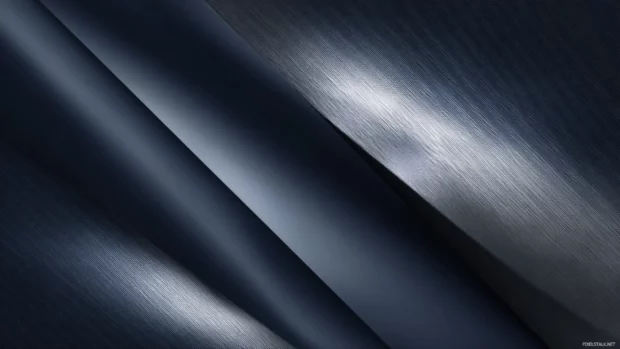 Luxury chrome wallpaper with sleek diagonal lines and glossy finish on midnight blue canvas for modern elegance.