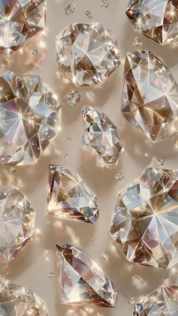 Luxury crystal patterns shimmering over a soft beige background.