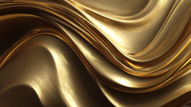 Luxury metal abstract wallpaper with fluid golden waves and soft glowing reflections.