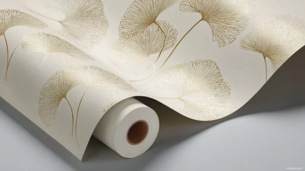 Luxury peel and stick wallpaper version for easy refinement featuring shimmering metallic florets on cream base.