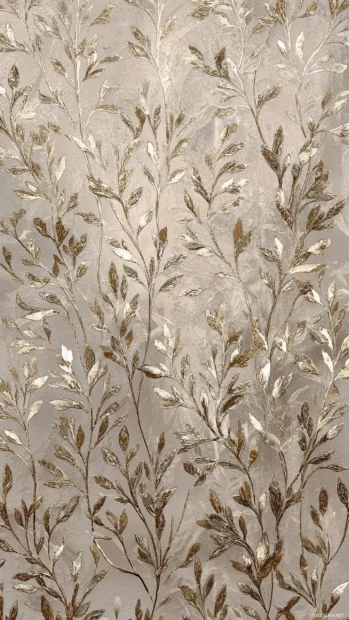 Luxury peel and stick wallpaper vibe transferred to phone with subtle metallic foliage repeating over pale taupe surface.