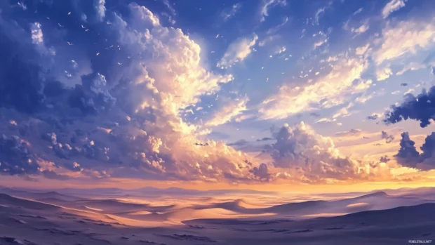 Majestic desert dunes under a dramatic cloudy sky 2560x1440 wallpaper conveying vastness and solitude.