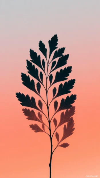 Minimal fall leaves iphone wallpaper with single stylized leaf silhouette against clean pastel background.