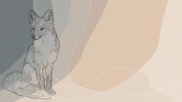 Minimal fox wallpaper featuring a clean line drawing of a fox on a gradient canvas of soft beige and gray.