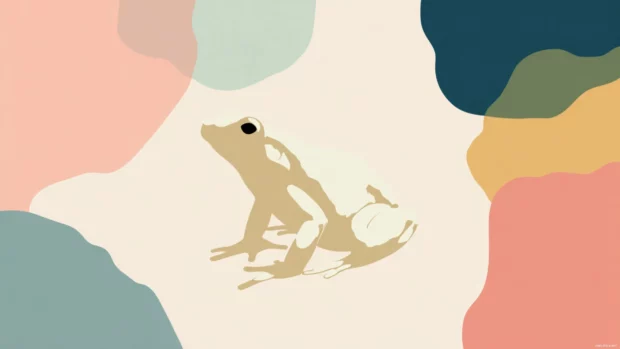 Minimal frog wallpaper featuring a flat illustration of a stylized frog silhouette on pastel background.