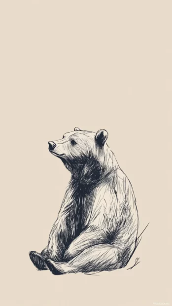 Minimal line art of a bear placed against a beige background creates a subtle aesthetic bear iPhone wallpaper.