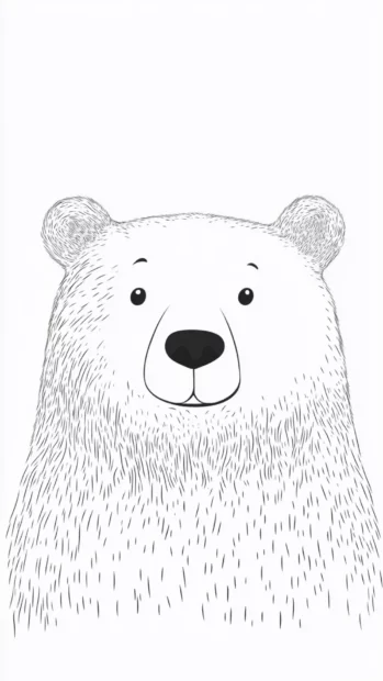 Minimalist bear wallpaper presenting a simple line art of a bear face on a white background.
