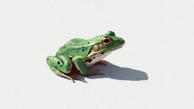Minimalist digital painting of a Frog in profile, set against a plain white background with bold shadow.