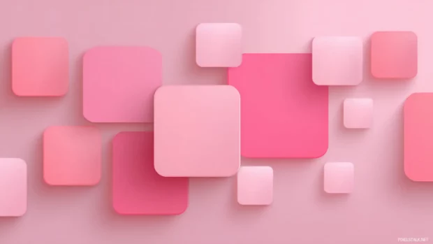 Minimalist pink geometric background filled with soft squares and floating layers.