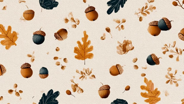 Minimalist preppy Fall with scattered acorns and herringbone prints on a cream backdrop.