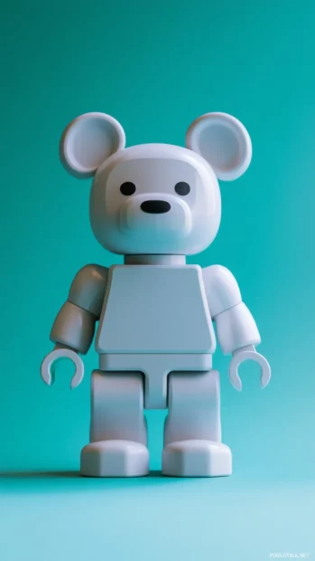 Modern Bearbrick character featured with soft neutral tone background.