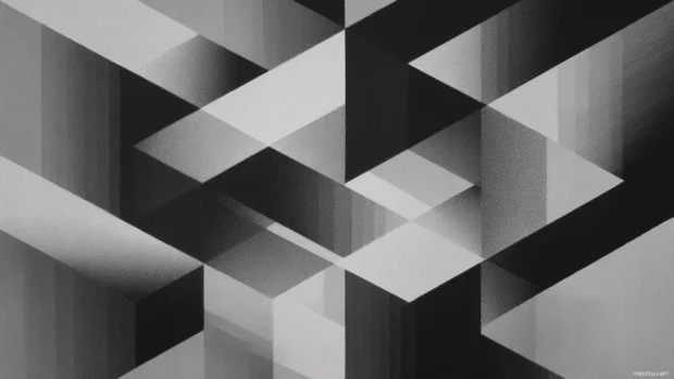 Modern Geometric illusion with layered parallelograms and depth through shadow contrast.