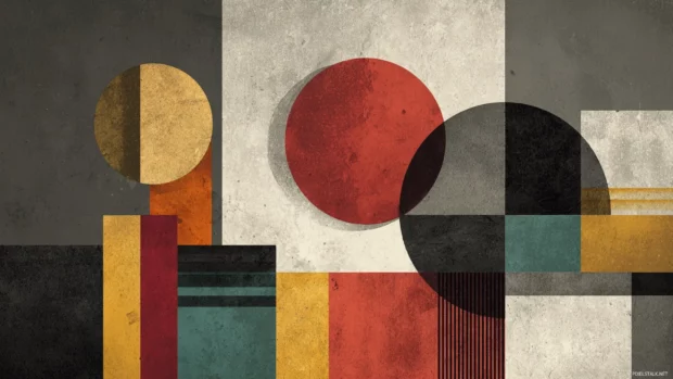 Modern Geometric symmetry inspired by Bauhaus with bold shapes and subtle textures.